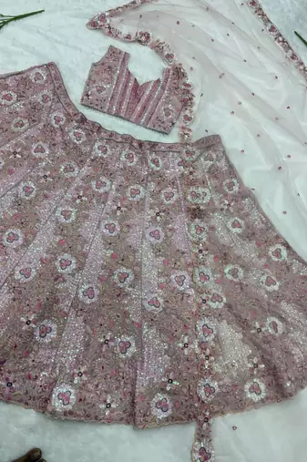 Elegant Dusty Pink Lehenga - Heavy Thread Embroidery for Wedding Wear For Women's