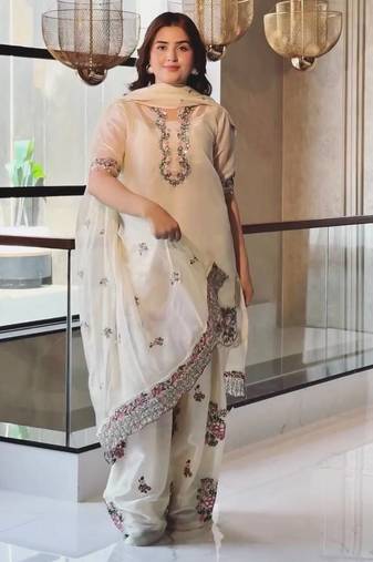 Cream pure fendi silk embroidered farshi palazzo suit set