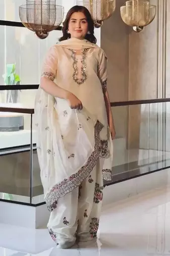 Cream pure fendi silk embroidered farshi palazzo suit set