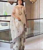 Cream colour pure fendi silk embroidered farshi palazzo suit set