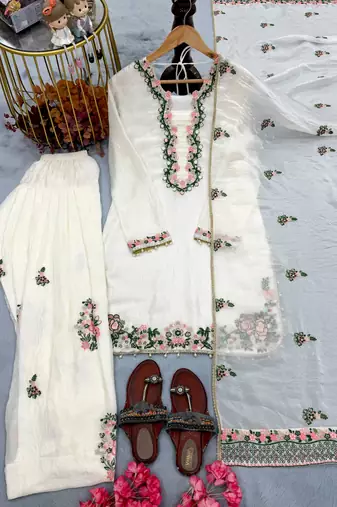 Cream pure fendi silk embroidered farshi palazzo suit set