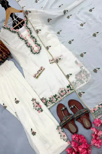 Cream pure fendi silk embroidered farshi palazzo suit set