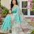 Aqua blue colour linen cotton saree with jacquard weaving & tassel pallu