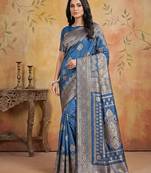 Skyblue colour jacquard weaving with rich zari border & pallu work