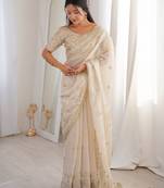 Ivory colour fendy satin sequins embroidered saree