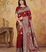 Maroon colour jacquard weaving with rich zari border & pallu work