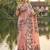 Peach colour linen saree with floral jacquard weaving & tassel pallu