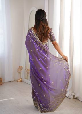 Purple colour fendy satin sequins embroidered saree 3