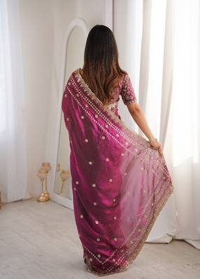 Wine colour fendy satin sequins embroidered saree 3