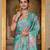 Green colour ready to wear floral chinon saree with mirror border