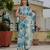 Blue colouer ready to wear floral chinon saree with mirror border