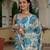 Blue colouer ready to wear floral chinon saree with mirror border