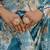 Blue colouer ready to wear floral chinon saree with mirror border