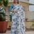 Sky blue colour ready to wear floral chinon saree with mirror border