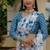 Sky blue colour ready to wear floral chinon saree with mirror border