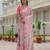 Pink colour ready to wear floral chinon saree with mirror border