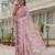 Pink colour ready to wear floral chinon saree with mirror border