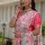 Pink colour ready to wear floral chinon saree with mirror border