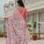 Pink colour ready to wear floral chinon saree with mirror border