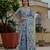 Blue colour ready to wear floral chinon saree with mirror border