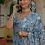 Blue colour ready to wear floral chinon saree with mirror border