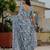 Blue colour ready to wear floral chinon saree with mirror border
