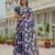 Blue colour ready to wear floral chinon saree with mirror border