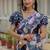 Blue colour ready to wear floral chinon saree with mirror border