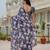 Blue colour ready to wear floral chinon saree with mirror border