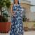 Blue colour ready to wear floral chinon saree with mirror border