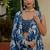Blue colour ready to wear floral chinon saree with mirror border
