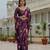 Purple colour ready to wear floral chinon saree with mirror border