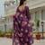 Purple colour ready to wear floral chinon saree with mirror border
