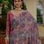 Pink colour ready to wear floral chinon saree with mirror border