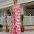 Pink colour ready to wear floral chinon saree with mirror border