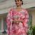Pink colour ready to wear floral chinon saree with mirror border