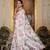 White colour ready to wear floral chinon saree with mirror border