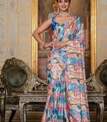 Multicolor ready to wear floral chinon saree with mirror border