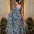 Teal coloue ready to wear floral chinon saree with mirror border