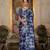 Navy blue colour ready to wear floral chinon saree with mirror border