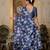 Navy blue colour ready to wear floral chinon saree with mirror border