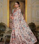 Peach colour ready to wear floral chinon saree with mirror border
