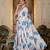 Sky blue colour ready to wear floral chinon saree with mirror border