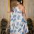 Sky blue colour ready to wear floral chinon saree with mirror border