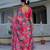 Pink colour ready to wear floral chinon saree with mirror border