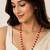 Red coral beaded necklace with freshwater pearls, gold-tone clasp, long strand