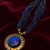 Blue & gold multi-strand beaded necklace with round medallion pendant, boho tribal style