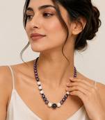 Beaded pearl necklace, multicolour, freshwater pearls with moonstone and black onyx, gold-tone clasp, elegant jewellery