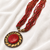 Red & gold multi-strand beaded necklace with round tribal pendant, boho ethnic style