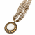 Multi-strand white and gold beaded necklace with round stone pendant, earrings set